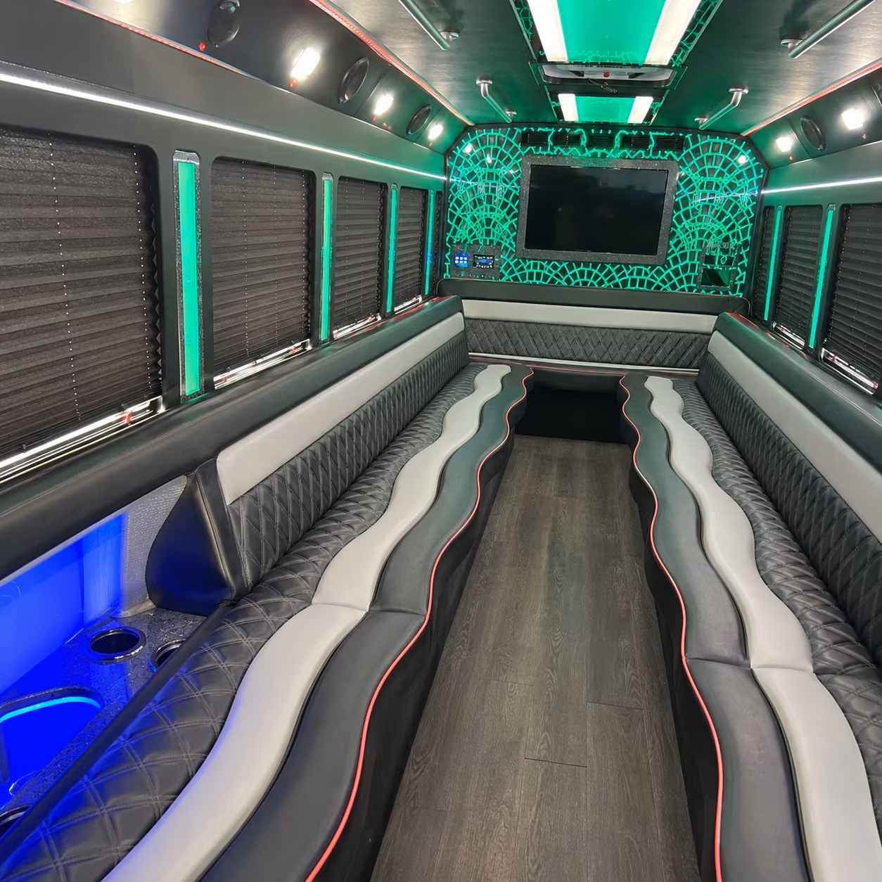 White party bus exterior