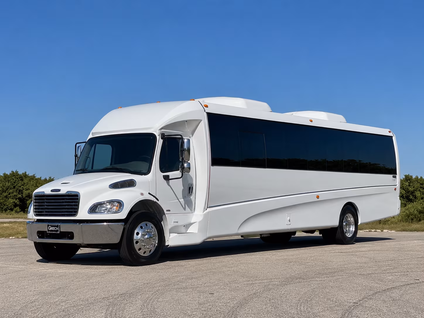 White party bus exterior
