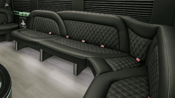 Interior of Charter Bus Company Fort Worth's 14 Passenger Sprinter Limousine in Fort Worth