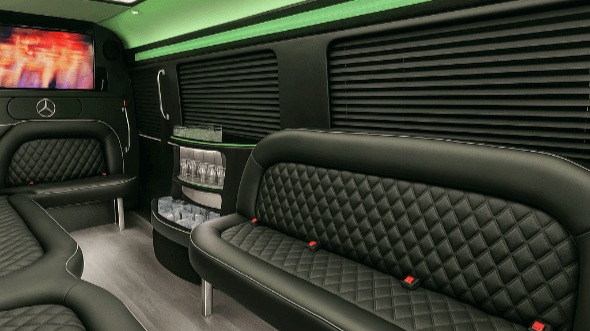 Interior of Charter Bus Company Irving's 14 Passenger Sprinter Limousine in Irving