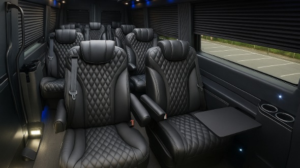 Interior of Charter Bus Company Arlington's 15 Passenger Minibus in Arlington