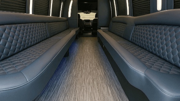 Interior of Charter Bus Company Grand Prairie's 25 Passenger Party Bus in Grand Prairie