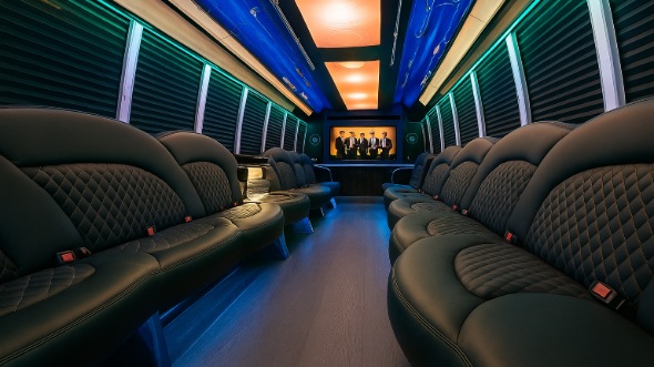 Interior of Charter Bus Company Irving's 25 Passenger Party Bus in Irving