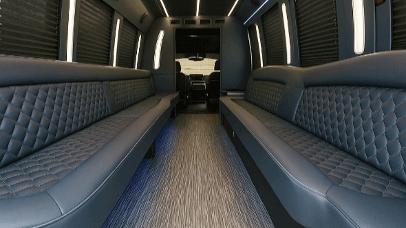 Interior of Charter Bus Company Plano's 28 Passenger Party Bus in Plano