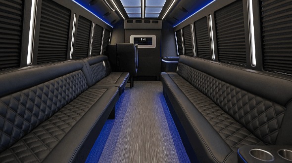 Interior of Charter Bus Company Plano's 30 Passenger Party Bus in Plano