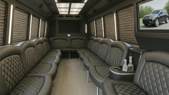 Interior of Charter Bus Company Grand Prairie's 50 Passenger Party Bus in Grand Prairie